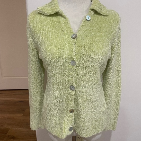 Free People Size M Light Green Chenille Cardigan Sweater - Picture 1 of 5
